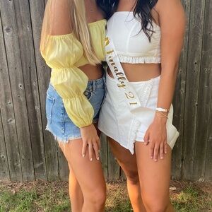 Yellow Off-Shoulder Puff Sleeve Crop Top - Women